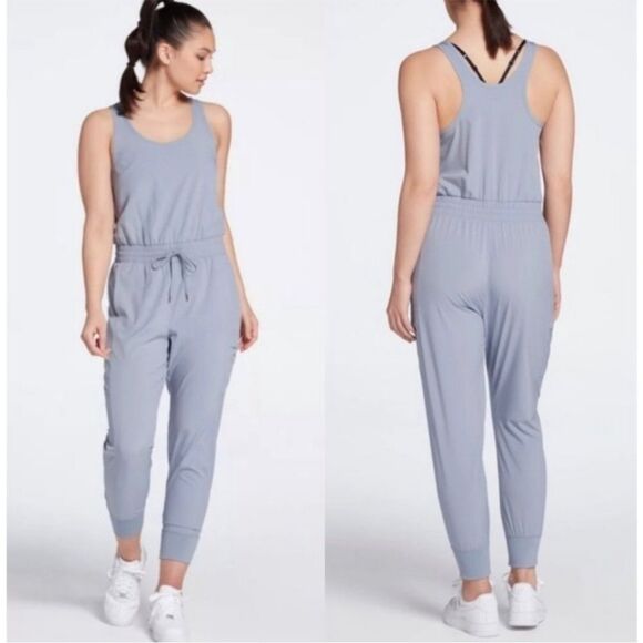 CALIA by Carrie Underwood Pants - CALIA by Carrie Underwood Gray Pearl Sleeveless Cargo Pocket Jumpsuit S